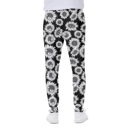 Black And White Sunflower Pattern Print Scuba Joggers