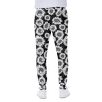 Black And White Sunflower Pattern Print Scuba Joggers