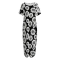 Black And White Sunflower Pattern Print Short Sleeve Long Nightdress