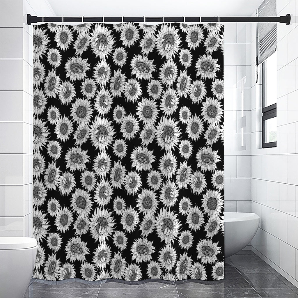 Black And White Sunflower Pattern Print Shower Curtain