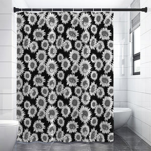 Black And White Sunflower Pattern Print Shower Curtain