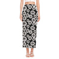 Black And White Sunflower Pattern Print Side Slit Maxi Skirt