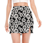 Black And White Sunflower Pattern Print Side Slit Mini Skirt