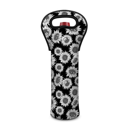 Black And White Sunflower Pattern Print Single Neoprene Wine Tote