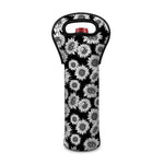 Black And White Sunflower Pattern Print Single Neoprene Wine Tote