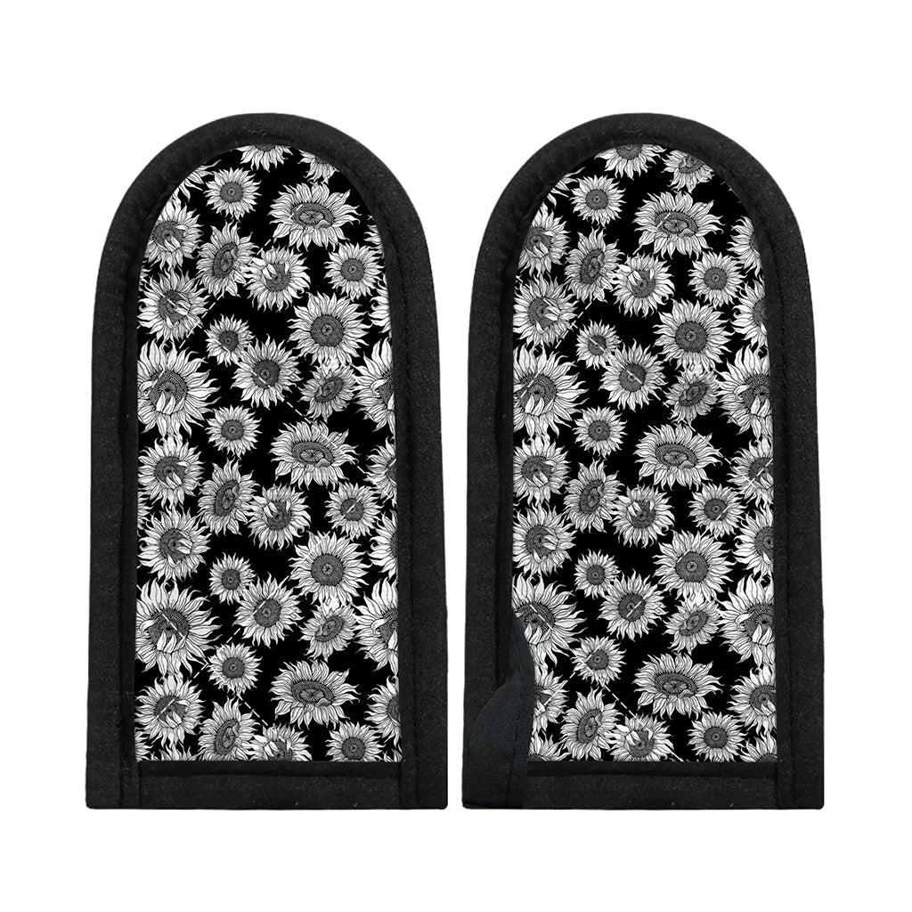 Black And White Sunflower Pattern Print Skillet Handle Cover