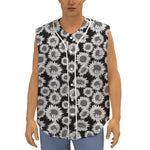 Black And White Sunflower Pattern Print Sleeveless Baseball Jersey