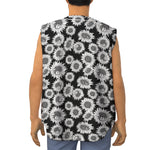 Black And White Sunflower Pattern Print Sleeveless Baseball Jersey