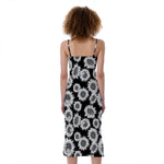 Black And White Sunflower Pattern Print Slim Fit Midi Cami Dress