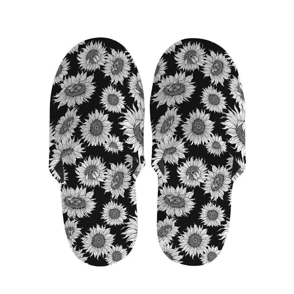 Black And White Sunflower Pattern Print Slippers