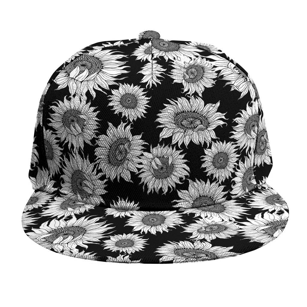 Black And White Sunflower Pattern Print Snapback Cap