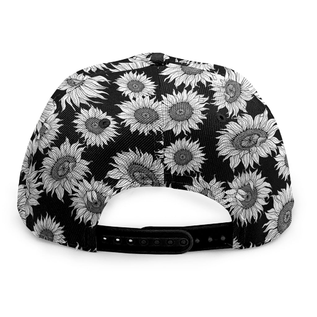 Black And White Sunflower Pattern Print Snapback Cap