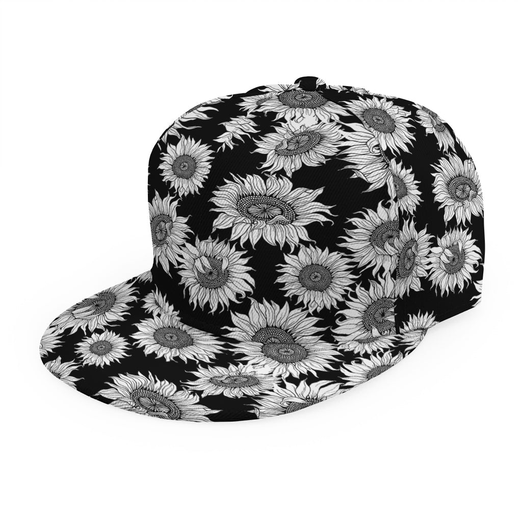 Black And White Sunflower Pattern Print Snapback Cap