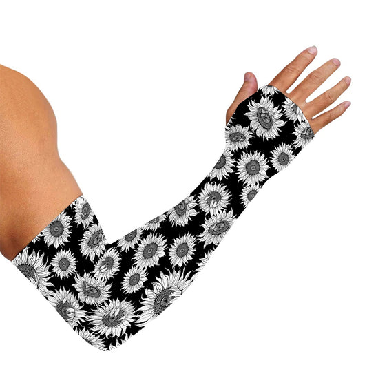 Black And White Sunflower Pattern Print Sun Protection Arm Sleeves