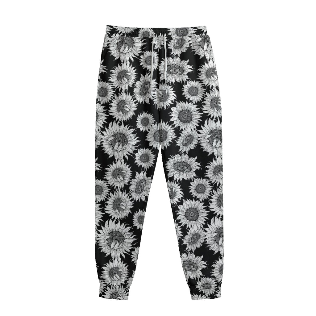 Black And White Sunflower Pattern Print Sweatpants