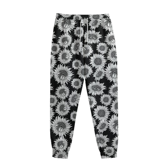Black And White Sunflower Pattern Print Sweatpants