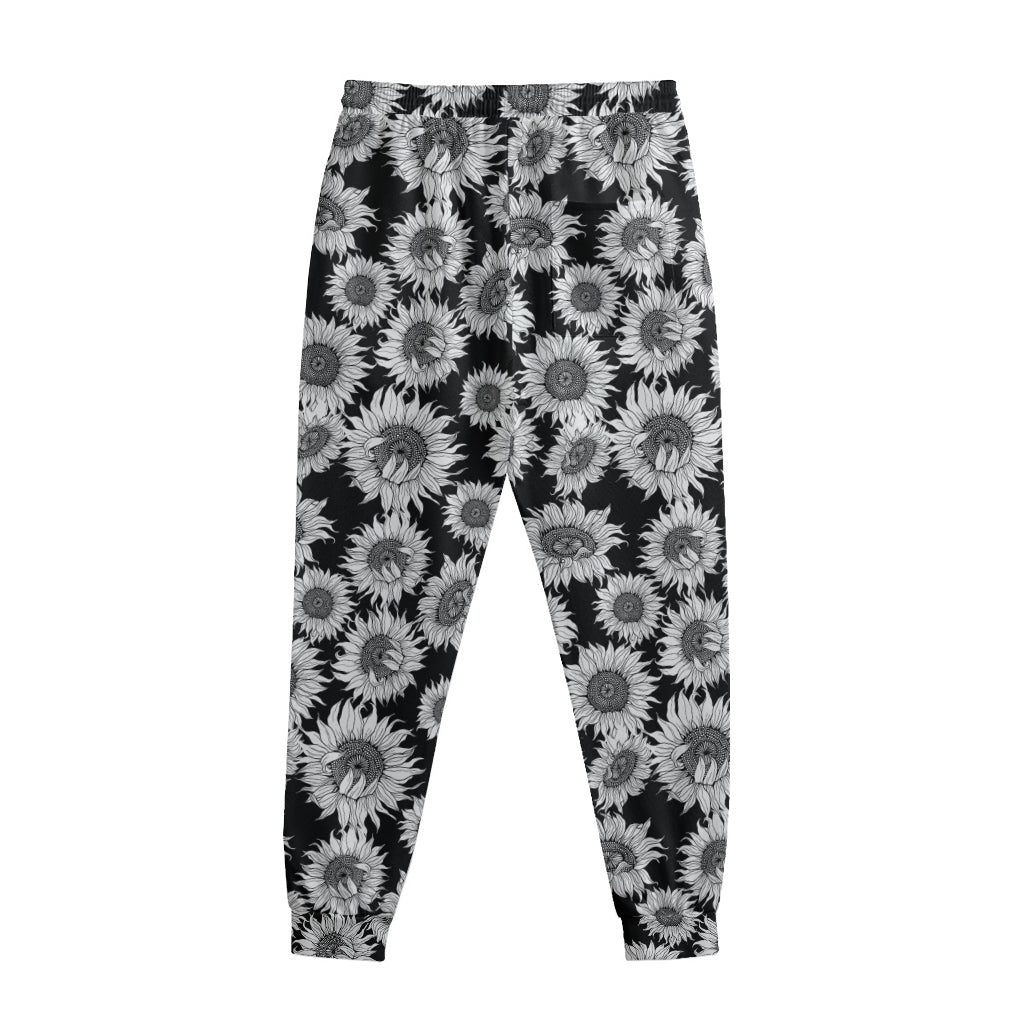Black And White Sunflower Pattern Print Sweatpants