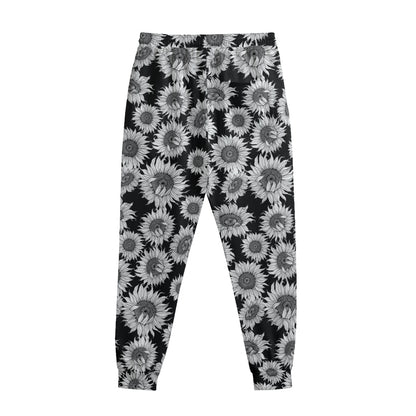 Black And White Sunflower Pattern Print Sweatpants