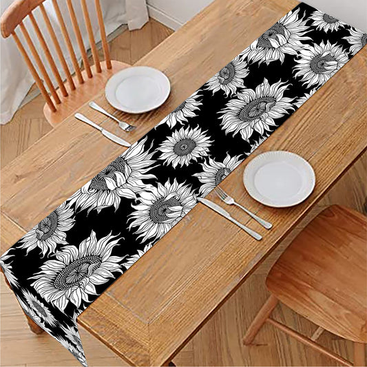 Black And White Sunflower Pattern Print Table Runner
