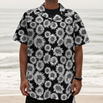Black And White Sunflower Pattern Print Textured Short Sleeve Shirt