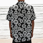 Black And White Sunflower Pattern Print Textured Short Sleeve Shirt