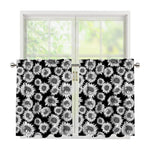 Black And White Sunflower Pattern Print Tier Curtains