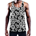 Black And White Sunflower Pattern Print Training Tank Top