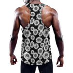 Black And White Sunflower Pattern Print Training Tank Top