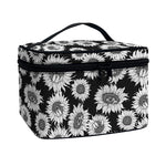 Black And White Sunflower Pattern Print Travel Makeup Bag