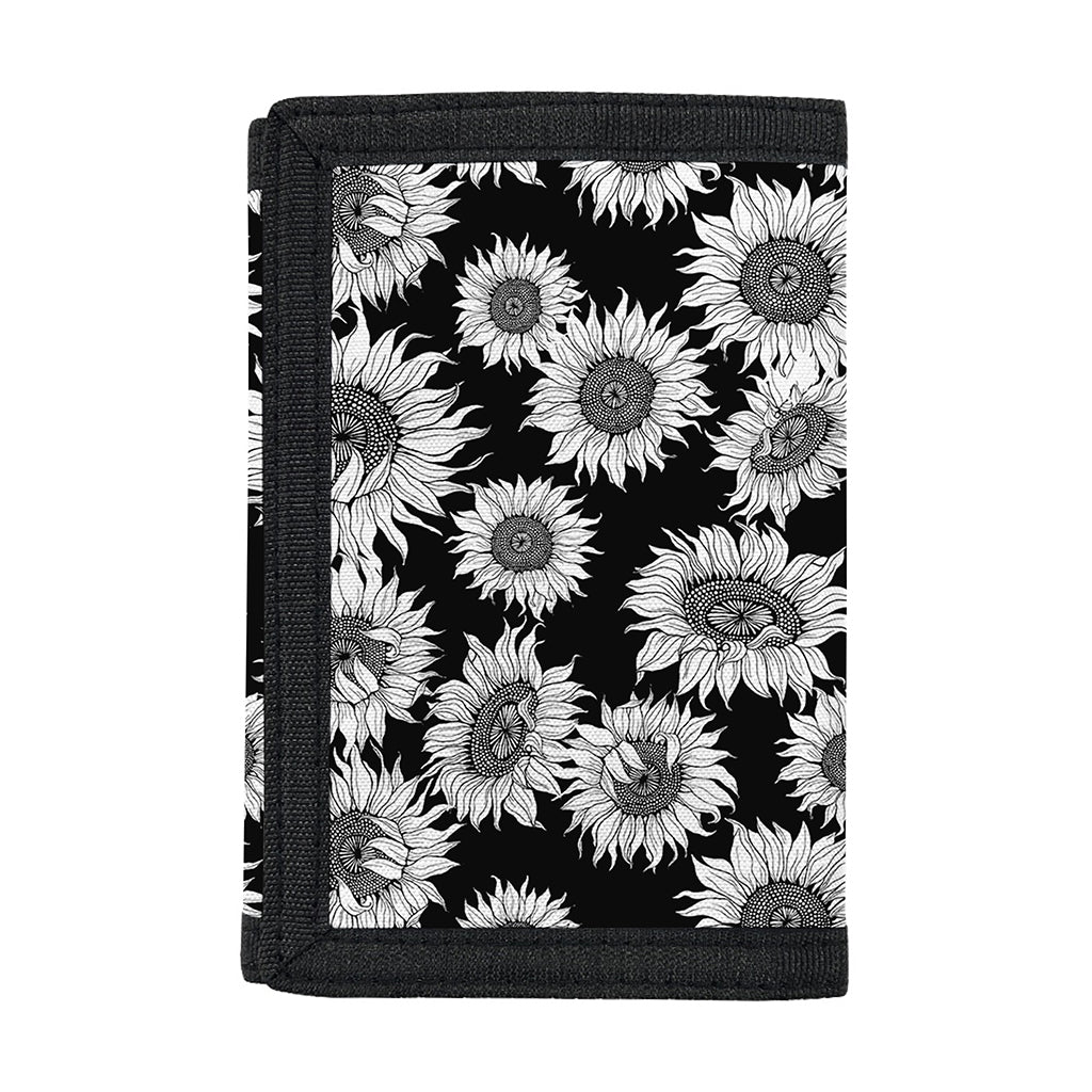 Black And White Sunflower Pattern Print Trifold Wallet