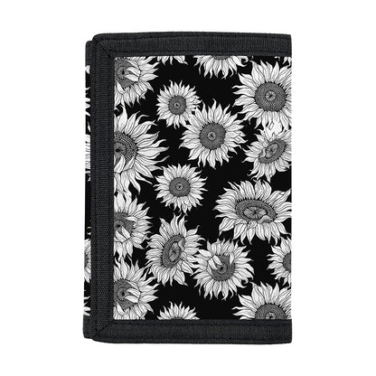 Black And White Sunflower Pattern Print Trifold Wallet