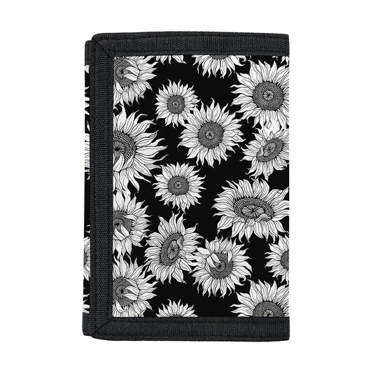 Black And White Sunflower Pattern Print Trifold Wallet