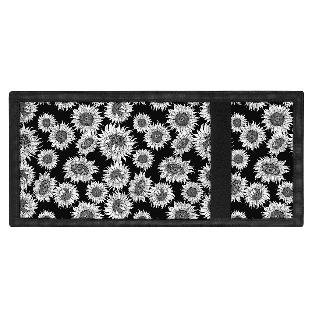 Black And White Sunflower Pattern Print Trifold Wallet