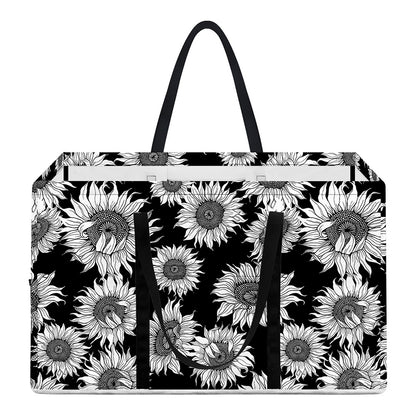 Black And White Sunflower Pattern Print Utility Tote Bag