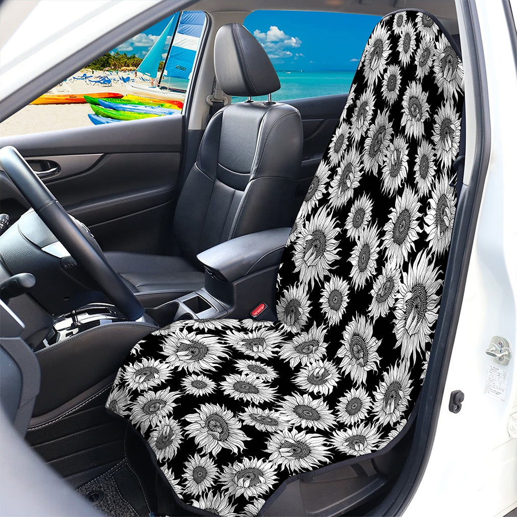 Black And White Sunflower Pattern Print Waterproof Car Seat Cover