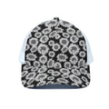 Black And White Sunflower Pattern Print White Mesh Trucker Hat
