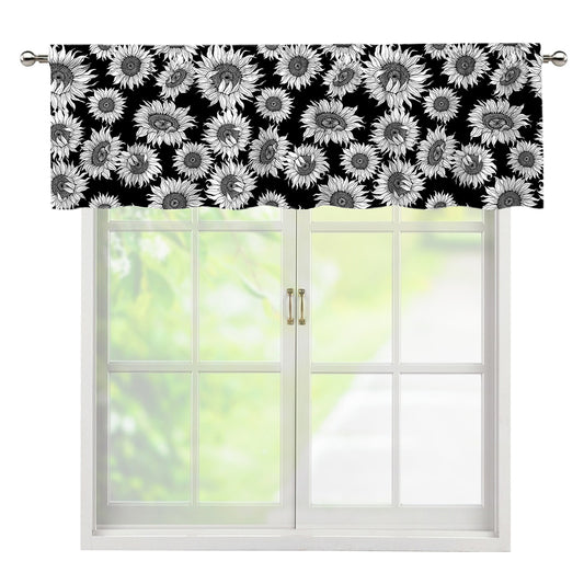 Black And White Sunflower Pattern Print Window Valance