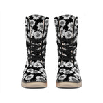 Black And White Sunflower Pattern Print Winter Boots