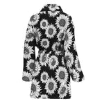 Black And White Sunflower Pattern Print Women's Bathrobe