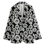 Black And White Sunflower Pattern Print Women's Blazer