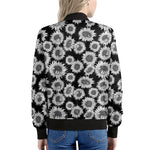 Black And White Sunflower Pattern Print Women's Bomber Jacket