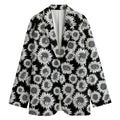 Black And White Sunflower Pattern Print Women's Cotton Blazer