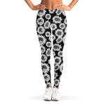 Black And White Sunflower Pattern Print Women's Leggings