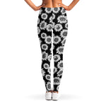 Black And White Sunflower Pattern Print Women's Leggings