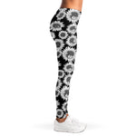 Black And White Sunflower Pattern Print Women's Leggings