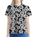 Black And White Sunflower Pattern Print Women's Polo Shirt