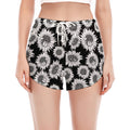 Black And White Sunflower Pattern Print Women's Split Running Shorts