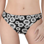 Black And White Sunflower Pattern Print Women's Thong