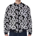 Black And White Sunflower Pattern Print Zip Sleeve Bomber Jacket