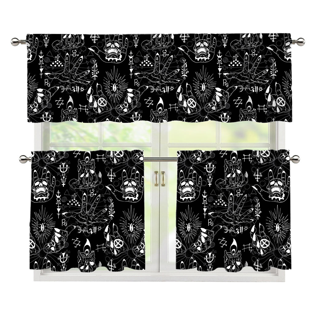 Black And White Supernatural Wicca Print 3 Piece Kitchen Curtains